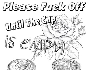 Fuck Off koffiekopje volwassen grijstinten kleurplaat