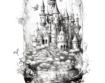 Fantasy Bottle 1 Greyscale Adult Coloring Page