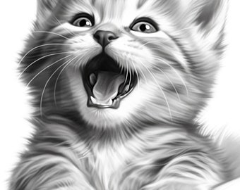 Baby Kitten volwassen grijswaarden kleurplaat