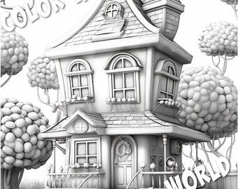 Leuke Fantasy Cottage volwassen grijstinten kleurplaat