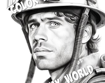 Spaanse mannelijke brandweerman volwassen grijstinten kleurplaat