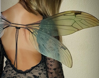 Green colored  fairy wings:realistic high-quality printing of the drawing, Lightweight Plastic, Adjustable Straps, Photo Prop