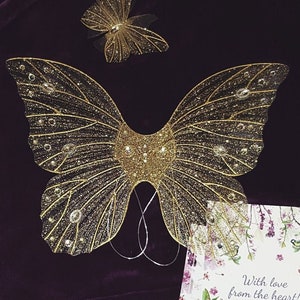 gold shimmery butterfly wings with lots of rhinestones  fairy costume gift fo girl costume wings butterfly for birthday flower girl