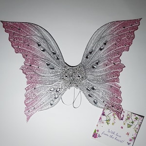 pink silver shimmery butterfly wings with lots of rhinestones set fairy costume gift fo girl costume wings butterfly  flower girl