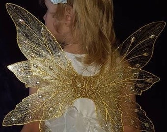 Golden butterfly wings crown set fairy costume fairytale wings gift fo girl play child costume wings butterfly gift for birthday