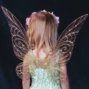 gold shimmery butterfly wings with lots of rhinestones  fairy costume gift fo girl costume wings butterfly for birthday flower girl