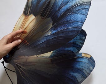 Big Blue Fairy Wings:realistic high-quality printing of the drawing, Lightweight Plastic, Adjustable Straps, Photo Prop