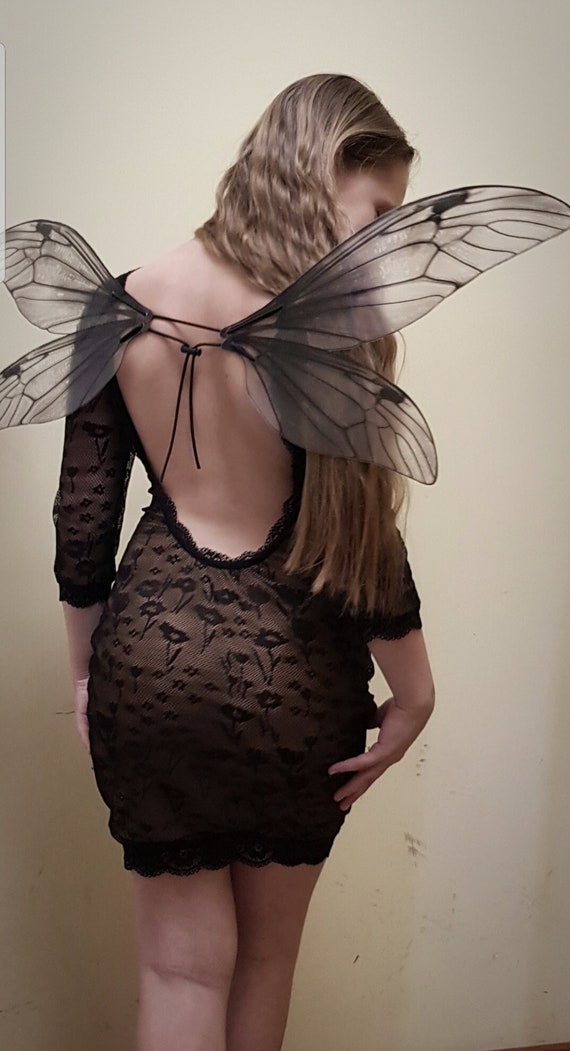 black  fairy wings:realistic high-quality printing of the drawing, Lightweight Plastic, Adjustable Straps, Photo Prop