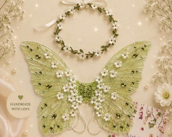 Grüne, glitzernde Schmetterlingsflügel mit vielen Strasssteinen – Feenkostüm-Geschenk für Mädchen, Schmetterlingsflügel für Geburtstagskinder, Blumenmädchen