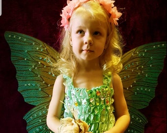 big gold green shimmery butterfly wings with lots of rhinestones  fairy costume gift fo girl costume wings butterfly  flower girl