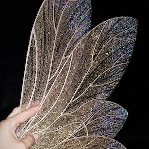 Stora krämiga guldfärgade älvvingar med silverskimrande skimmer - fotograferingsrekvisita, vackra och unika, handgjorda