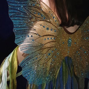 grandes asas de borboleta azuis douradas brilhantes com muitos strass fantasia de fada presente para menina fantasia asas de borboleta para aniversário florista