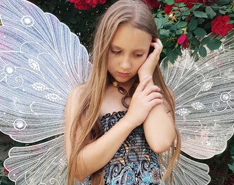 big white shimmery butterfly wings with lots of rhinestones  fairy costume gift fo girl costume wings butterfly for birthday flower girl