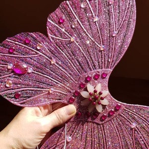 Rosa hologramm schimmernde Schmetterling Flügel mit vielen Strasssteinen besetzt Fee Kostüm Geschenk für Mädchen Kostüm Flügel Schmetterling Blumenmädchen