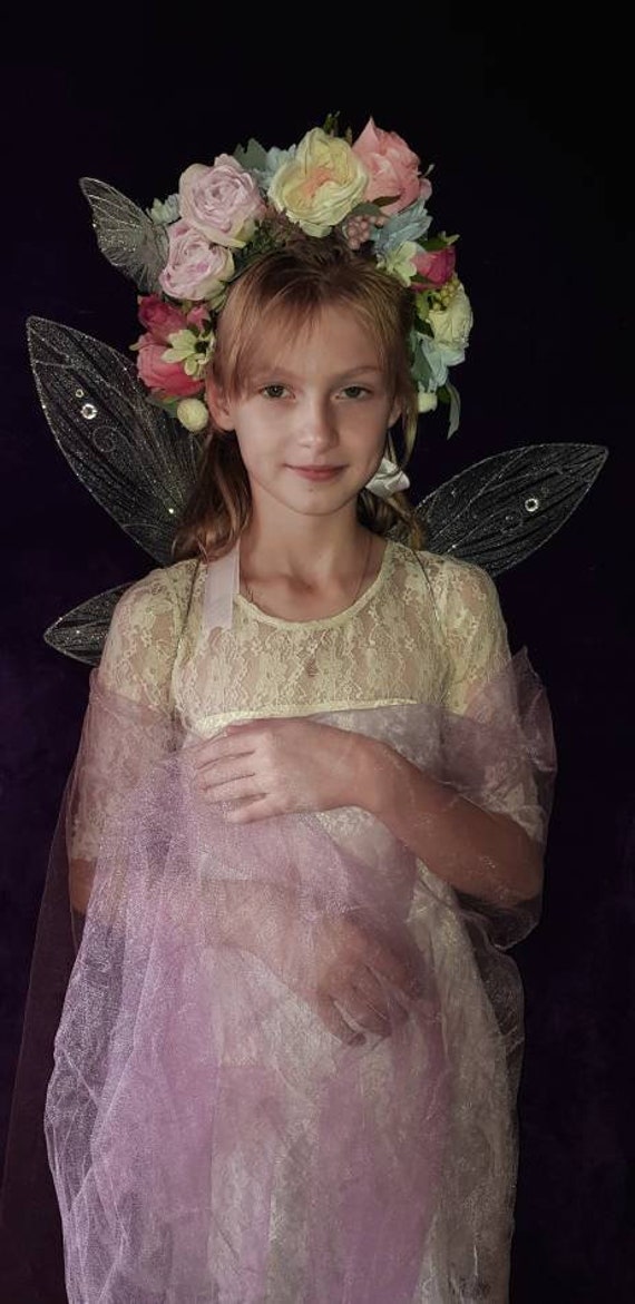 Silver butterfly wings set wreath head ornament roses fairy Etsy