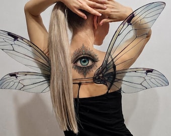 delikater colors blue fairy wings :realistic high-quality printing of the drawing, Lightweight Plastic, Adjustable Straps, Photo Prop
