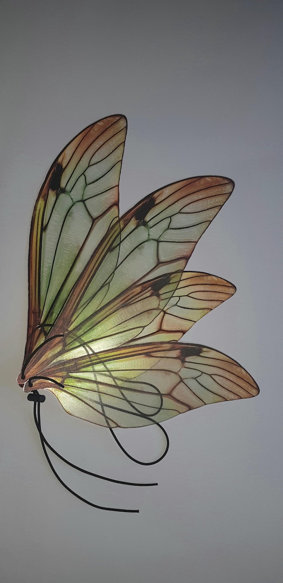 Green colored  fairy wings:realistic high-quality printing of the drawing, Lightweight Plastic, Adjustable Straps, Photo Prop