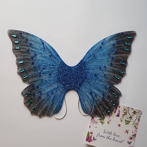 blue shimmery butterfly wings with lots of rhinestones  fairy costume gift fo girl costume wings butterfly for birthday flower girl