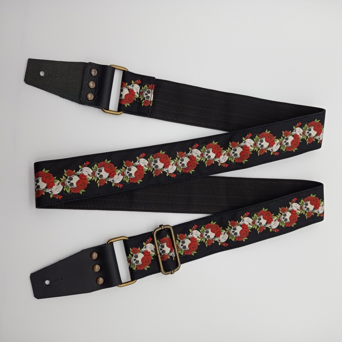 Guitar strap Skulls and Roses textile guitar strap with Etsy