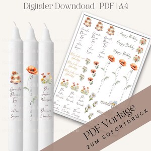 Archivo de vela | Tatuaje de vela | PDF | Cumpleaños | Amapola Margarita | Plantilla PDF | para imprimir | A4 | Plantilla para película de tobogán acuático