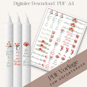 Candle file | Candle tattoo | PDF | Birthday | Poppy | Corn poppy | PDF template | Printable | A4 | Template for waterslide