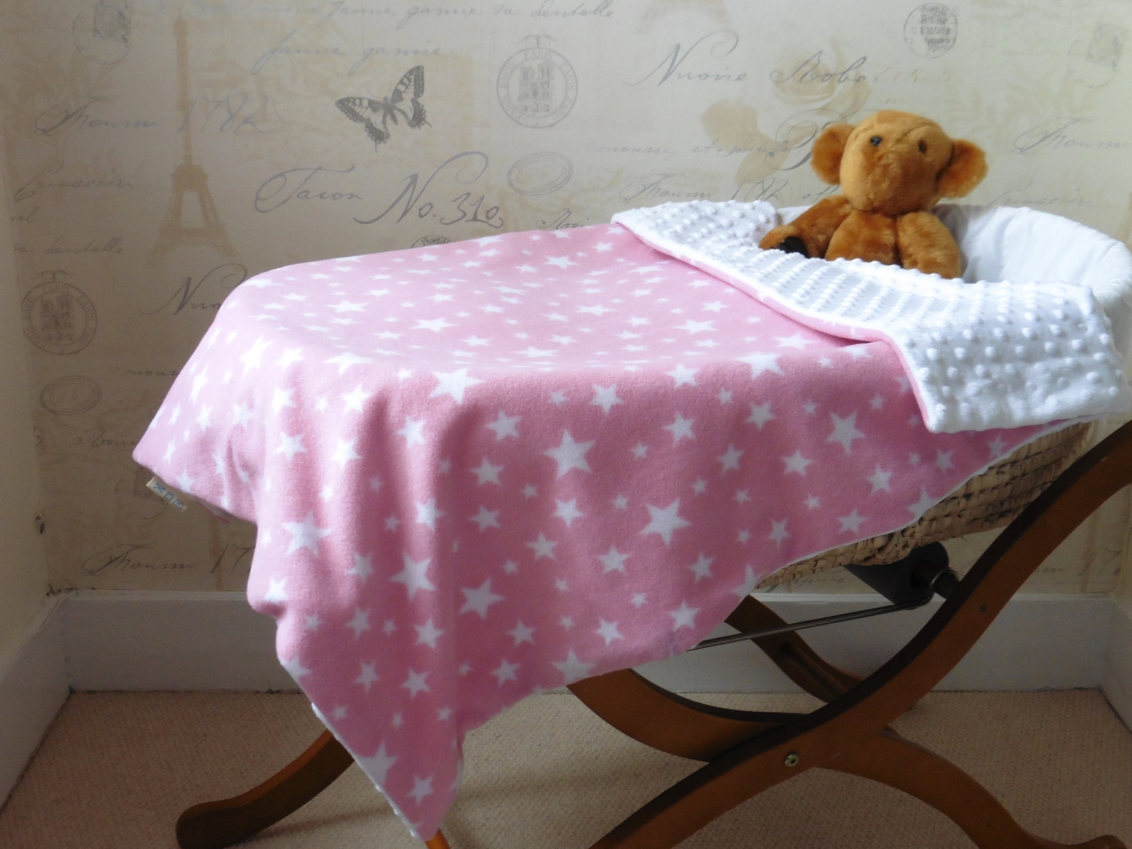 Pink Stars Baby & Toddler Pram Blanket in Cosy Fleece With Etsy