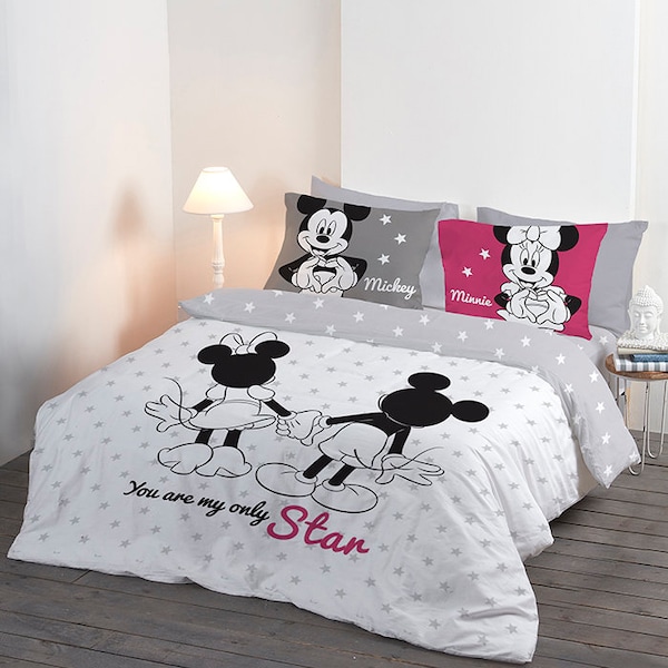 Parure de lit 4 pièces en coton Mickey et Minnie My Star de Disney - Grand lit