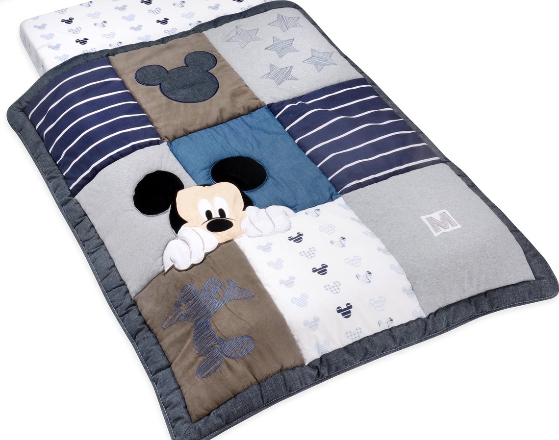 Baby Boy Blue Mickey Mouse Crib Bedding Setnursery Crib Etsy