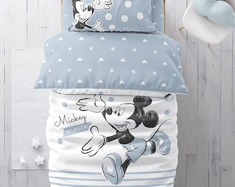 NEW Minnie And Mickey kissing 3-Piece Toddler Cotton Bedding Set 