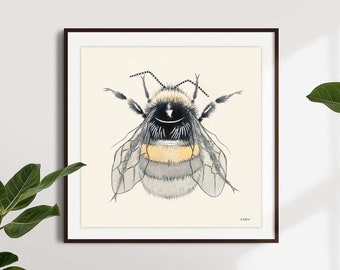 SQUARE BEE ART Print Zeichnung Illustration Aquarell Mixed Media Gemälde Wand Kunst Natur Bumble Bee Interior Design Bild