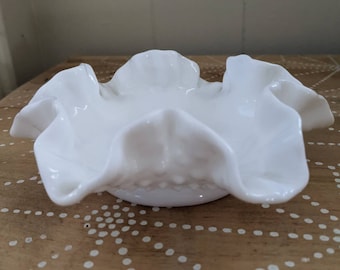 Vintage Fenton Hobnail Ruffle Candy Dish, Catchall Dish