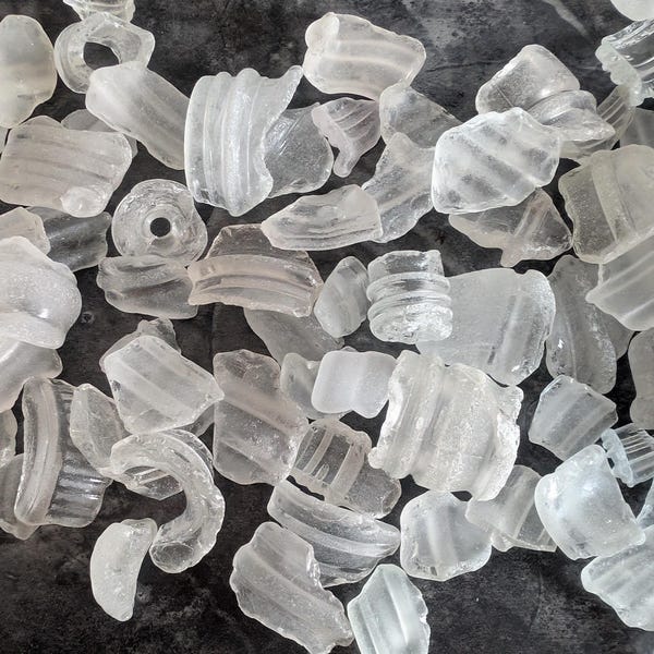 Lake Erie Beach Glass: Clear Bottle Necks, Ribbed Parts (2+ lbs)