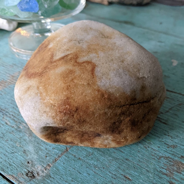 Lake Erie rock - beautiful large ivory stone with unusual rust colored accents - paperweight - aquarium -terrarium - garden decor - doorstop