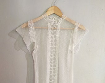 90s Sheer mesh polka dot white sleeveless see through top