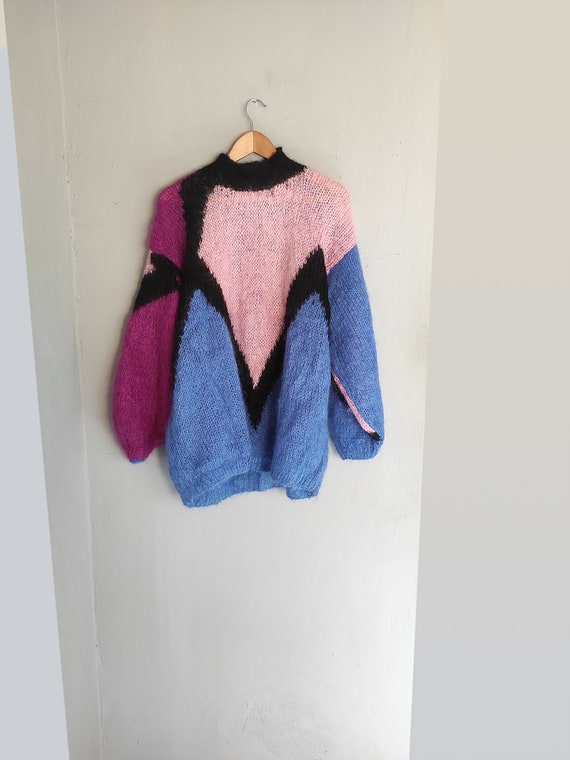 Vintage handmade 80s sweater/ mohair color block o