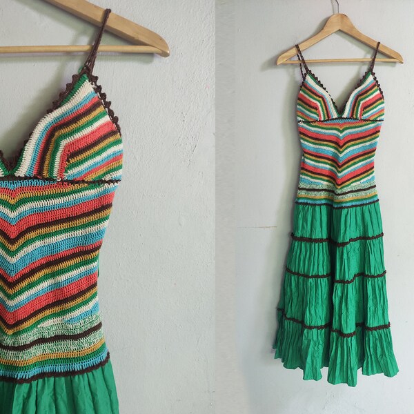 Crochet Bodice Tiered Cami Dress
