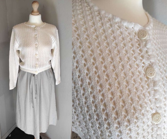 Vtg 50s style cotton -acrylic eyelet cardigan/ bri