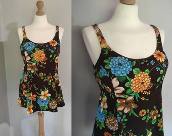 Vintage 50s 60s two piece floral bathing suit Xl size