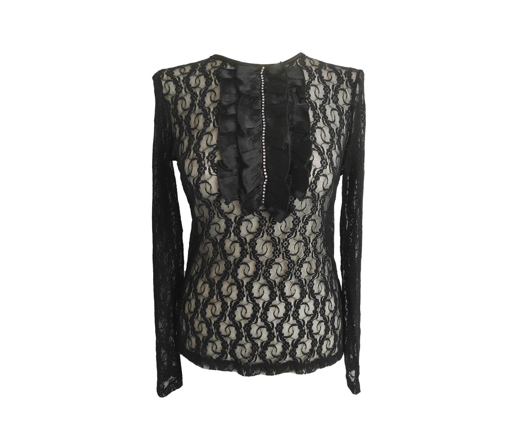 90s Sheer Black & Pink Floral Top (M/L)