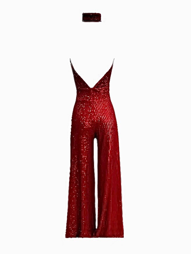 dress the population red sequin jumpsuit Dress the Population Women's Charlie Sequin Jumpsuit - Black
