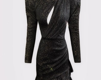 Black Sequined Short Dress, High Neck Prom Dress, Wedding Guest Dress, Long  Sleeve Disco Outfit, Black Cocktail Dress, Reception Dress - Etsy