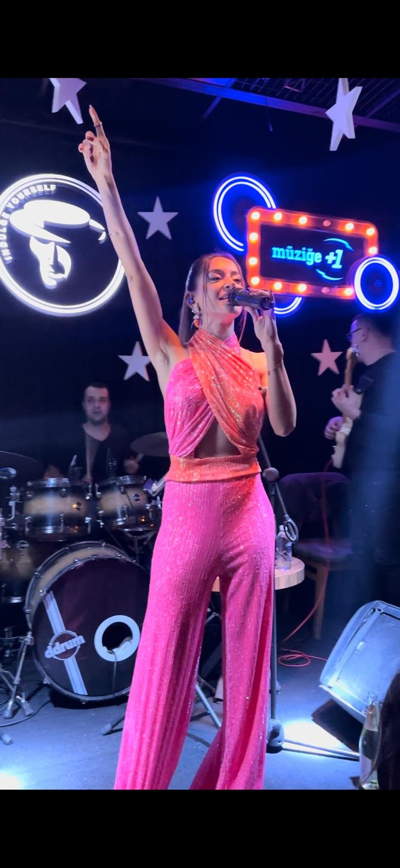 Pink Sequin Jumpsuit Womens Party Jumpsuit Wide Leg Etsy