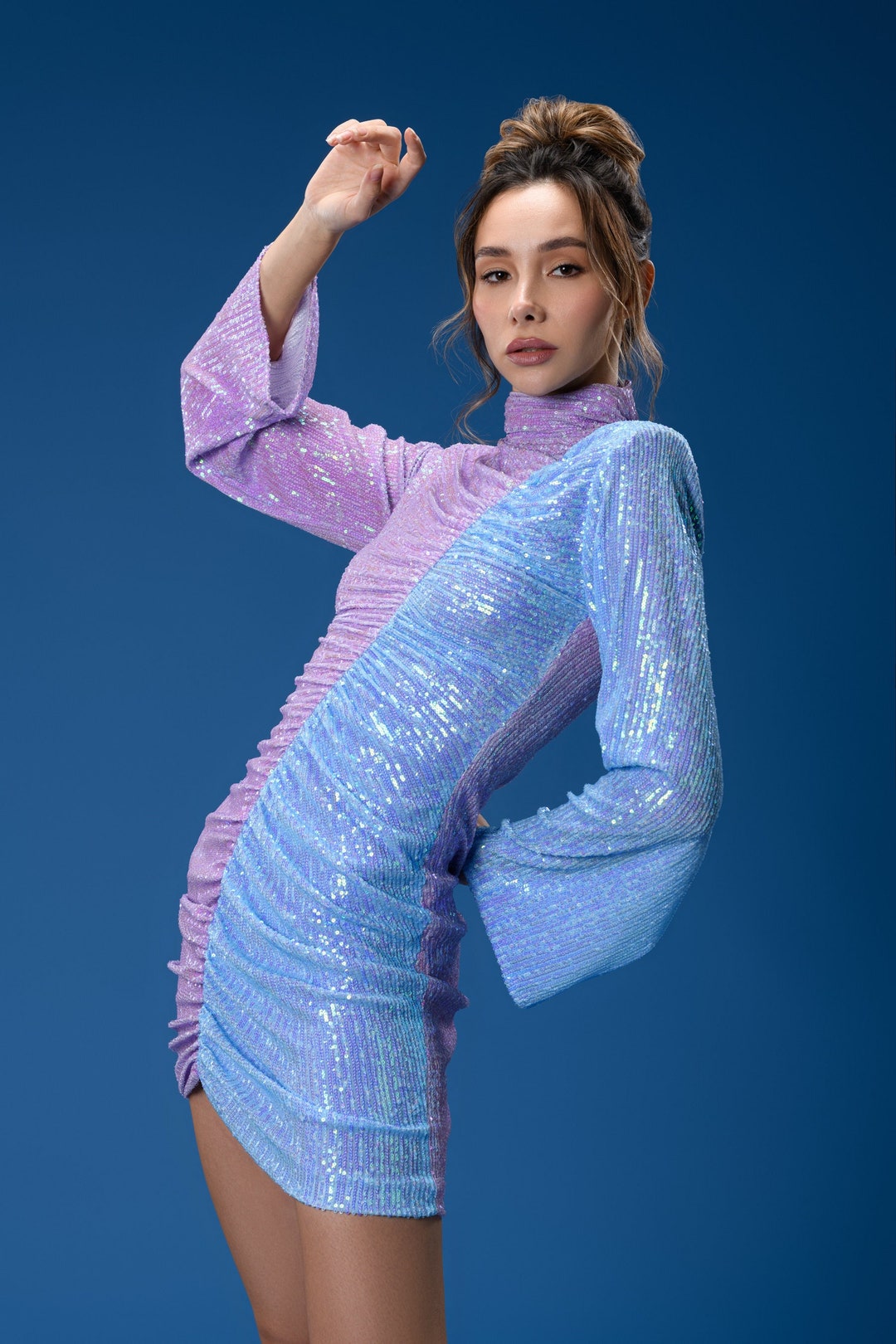 Lilac & Blue Sparkle 70's Disco Dress, Studio 54 Party Dress Lilac & Blue Sparkle 70's Disco Dress, Studio 54 Party Dress
