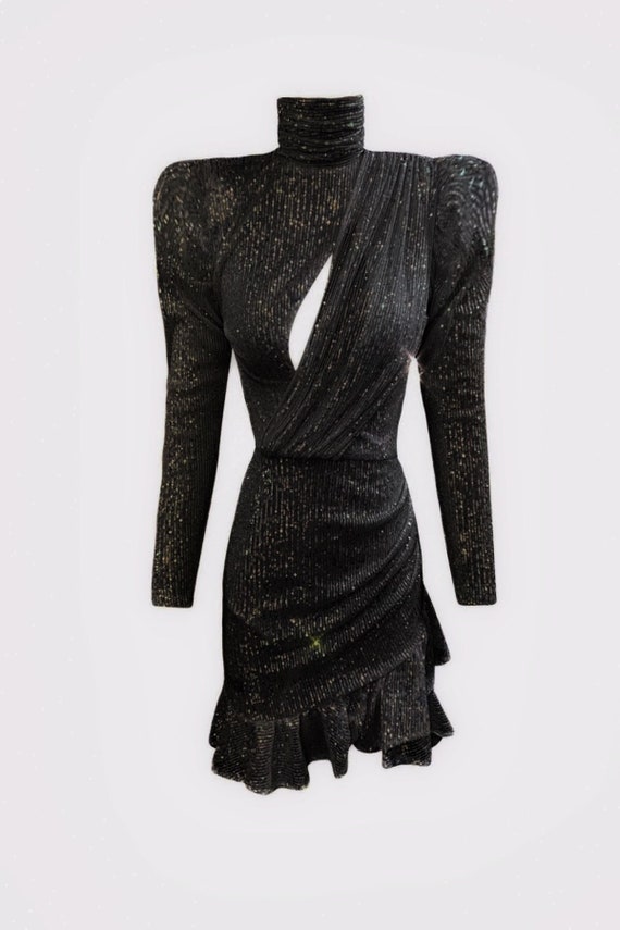 Black Short Party Dress, Long Sleeve Prom Dress, Mini Cocktail Dress, Sparkly Mermaid Dress, Wedding Guest Dress, Abba Party Outfit Black Short Party Dress, Long Sleeve Prom Dress, Mini Cocktail Dress, Sparkly Mermaid Dress, Wedding Guest Dress, Abba Party Outfit