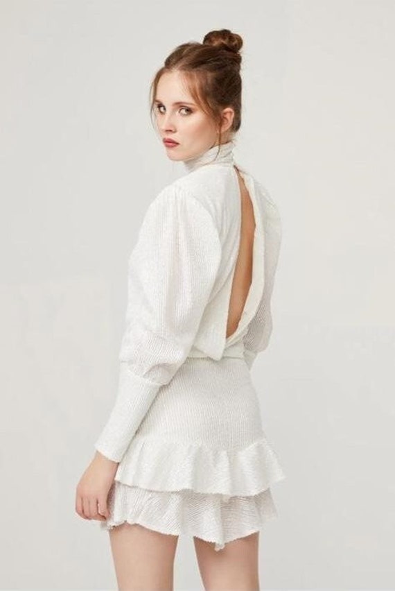 slim fit dress slacks A Line Backless Lace White Homecoming Dresses Short Prom Dresses, Whit –  abcprom main image 1
