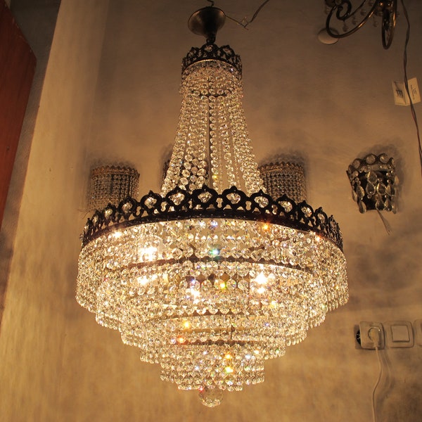 antique vintage Giant Austrian Real Swarovski Crystal Chandelier 1960s 18in Diameter RR