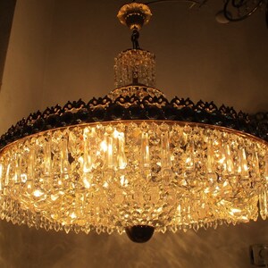 Antique Vnt French Gigantic Bohemian Crystal Chandelier 1960's 26" Ø Diameter