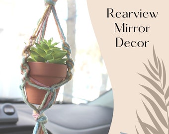 Rainbow Mini Macrame Plant Hanger, Rearview Mirror Car Accessory, Mini Plant Hanger, Boho Car Decor, Car Plant Hanger. Mini Macrame Hanger