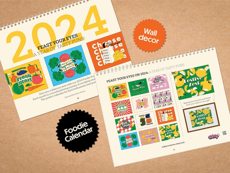 Calendar 2024 Foodie Calendar Wall Decor Gift Illustrated Etsy