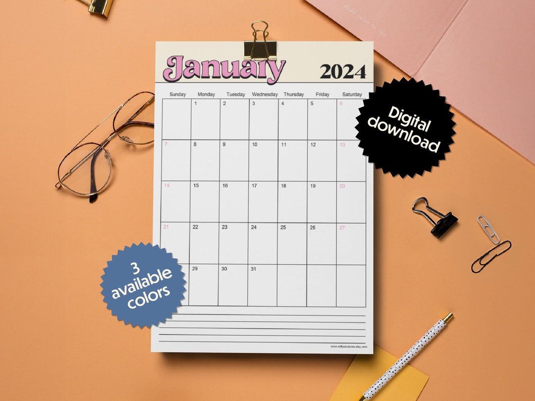 2024 Monthly Calendar Printable Download Portrait Calendar 2024 Planner